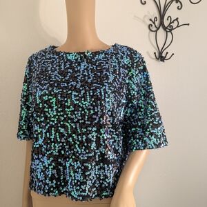 Black and Blue Sequin Blouse